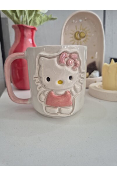 yammart Hello Kitty El Yapımı Seramik Kupa | El Boyaması Özel Tasarım Kahve v...