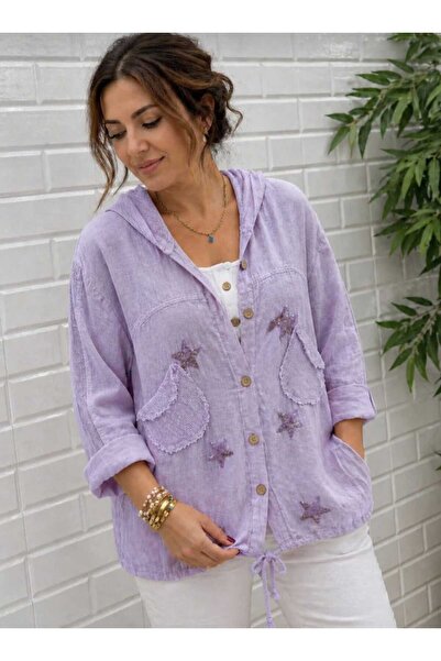 VIORA FASHION Hooded Colorful Star Embroidered Long Sleeve Pocketed Drawstrin...