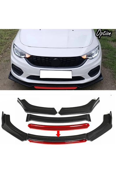 HasAkman Fiat Egea Tipo Kırmızı Renkli Şeritli Dilli Ön Lip 4 Prç Parlak Siya...