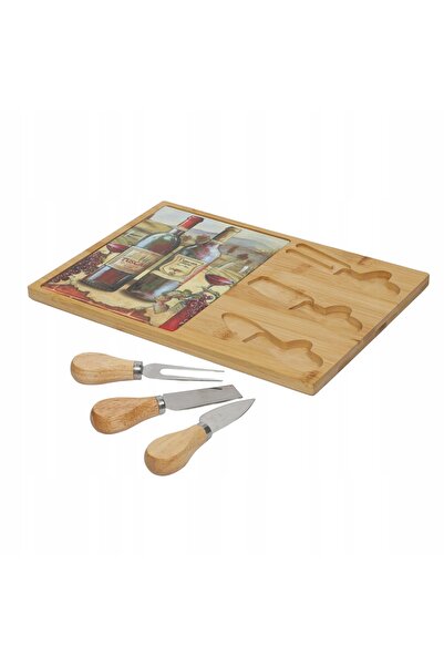 Excellent Houseware PLATOU DE BRÂNZĂ DIN BAMBUS CU SET DE CUȚITE 30.5X21.5X1....
