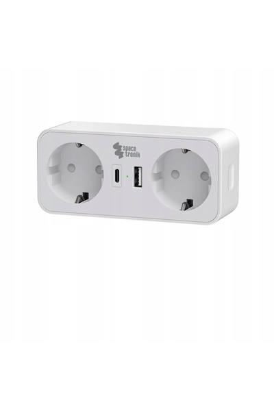 Spacetronik Adaptor de priză cu 2 porturi USB, prelungitor, alb