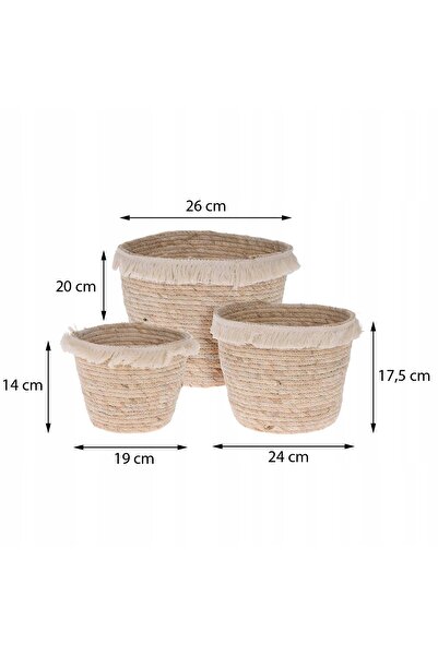Progarden Set de 3 coșuri împletite cu ciucuri pentru flori și ierburi, 3x gh...