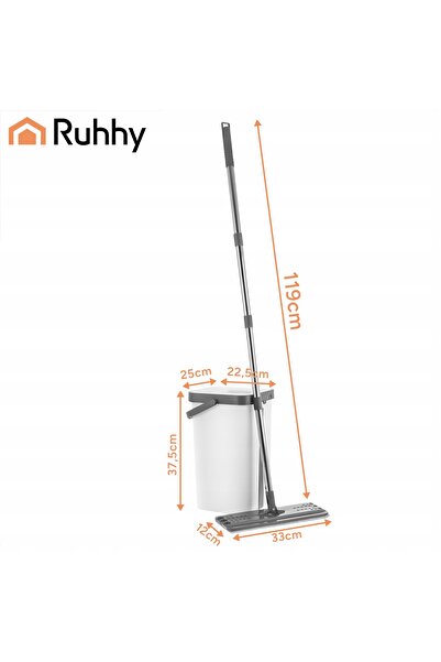 Ruhhy Mop plat cu găleată cu stoarcere, două compartimente pentru apă curată ...
