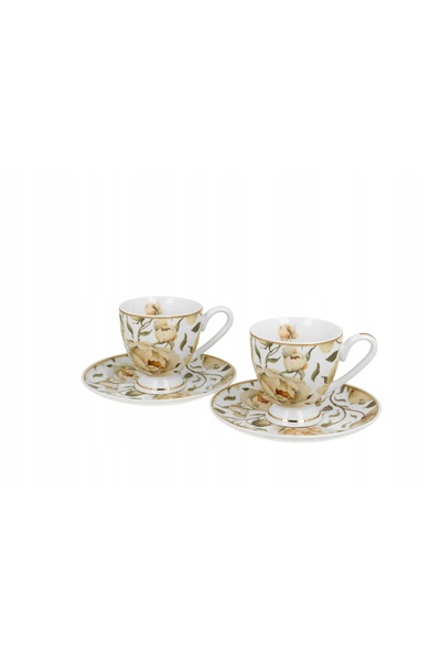 Duo Set de 2 cești albe de espresso English Roses, 90 ml, cu cutie decorativă