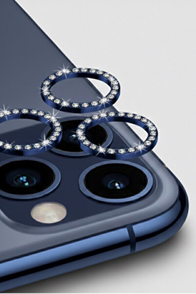 idubi İPhone 11 Pro - 11 Pro Max - 12 Pro Uyumlu Taşlı Kamera Lens Koruyucu