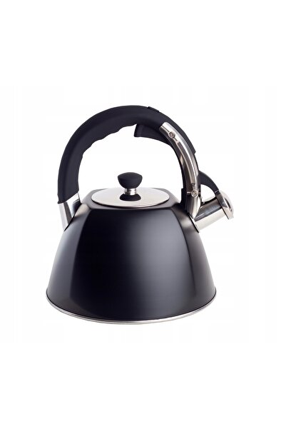 NO BRAND Ceainic tradițional clasic din oțel, cu fluier, 3 L, negru mat, pent...