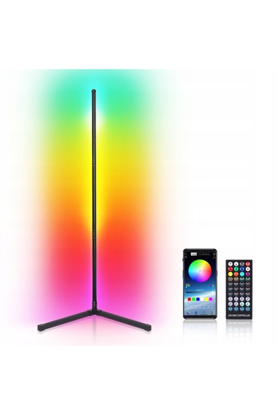 Interlook Lampadar de colț, de lângă pat, RGB, cu efect curcubeu 3D, control ...