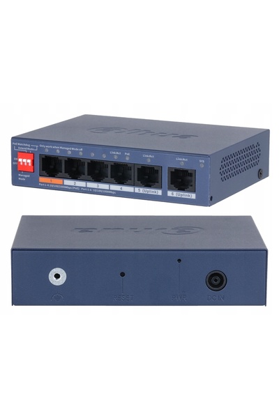 DAHUA SWITCH PoE 4+2 CS4006-4ET2GT-60 60W cu 6 porturi, DOLYNK, gestionat în ...