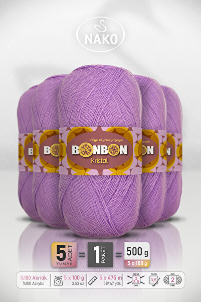 BONBON Kristal - Lilac (98205) - 5-Pack X 100Gr/475M - Fine Yarn Hand Knittin...
