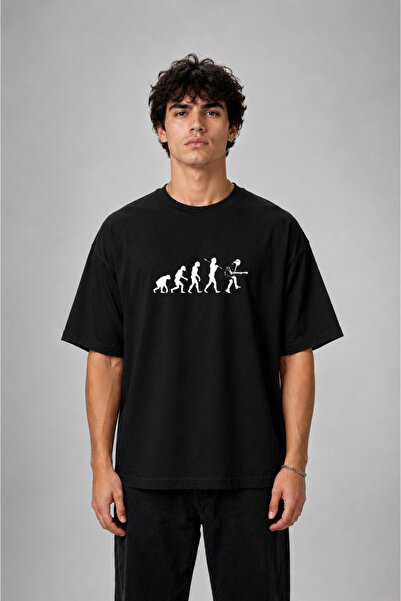 cesita Guitar Guitarist Evolution Printed Cotton Black T-Shirt T-Shirt