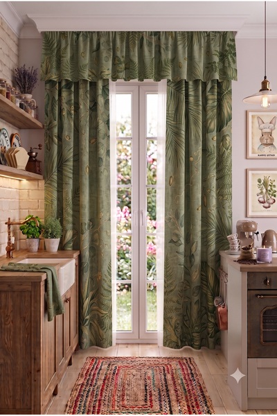 TOLLY PAW Kitchen & Balcony Curtain Colored 2-Wing Cornice Short Background C...