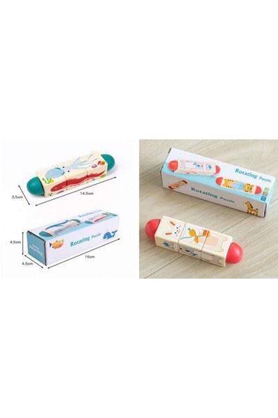 PlayFun Joc Lemn -puzzle Rotativ (2 modele) - Jucarie Montessori din Lemn pen...
