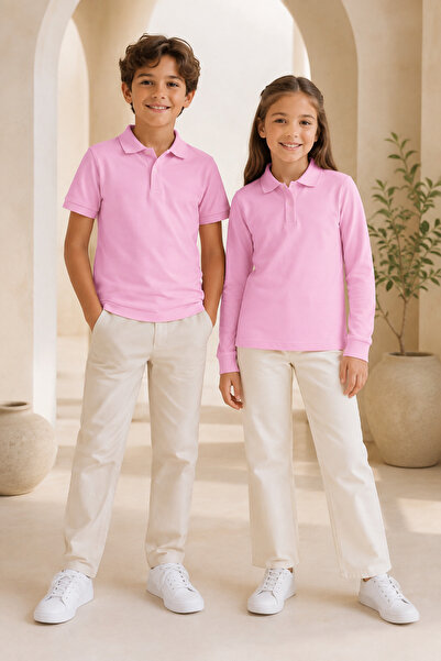 Loule Children's Unisex Pink 2-Piece Polo Collar T-Shirt Set Short Sleeve + L...