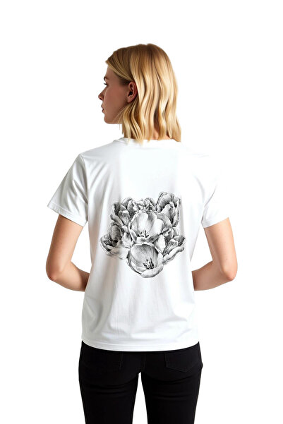 PayBuy Women's Floral Printed T-Shirt Hand Drawn Tulip Pattern in Sketch Styl...