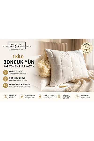 EVTEKSHOME Boncuk Yün Kapitone Yastık 50x70 cm | Fermuarlı Kılıf | %100 Pamuk...