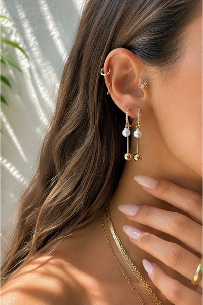 Okko Store Pearl Dangle Ball Earrings