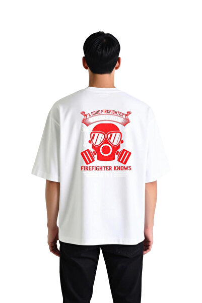 PayBuy Men's Oversize Firefighter Themed Printed T-Shirt Gas Mask Graphic Pat...