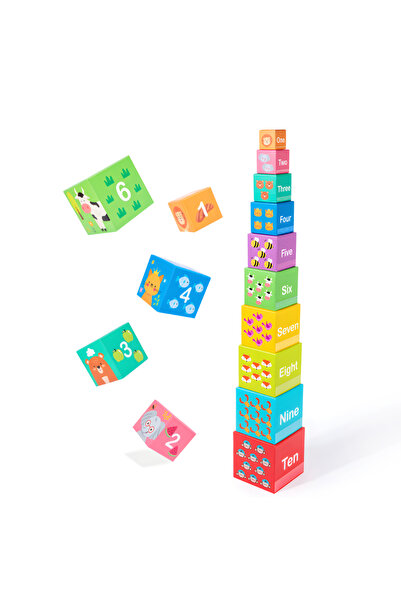 OEM Turn piramidă - set 10 cuburi din carton de stivuit, jucărie educativă pentru copii
