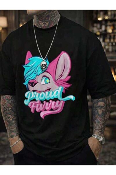 NOURAM تي شيرت رجالي بنمط فروي 'Proud Furry' - رقبة دائرية وأكمام قصيرة وقصة ...