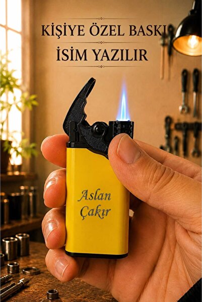 TrendÜrünlerim Kişiye Özel İsim Baskılı Gazlı Çakmak Mandallı Rüzgar Dayanıkl...