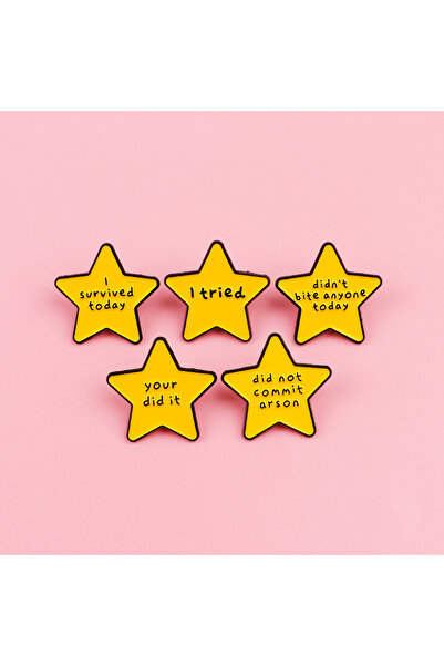 Choice 5pcs 5pcs i tried Enamel Pin Cartoon Star Brooch For Coat Quotes Brooc...
