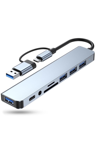 Timebox Διανομέας USB 8 σε 1, Type-C / USB 3.0, Αναγνώστης καρτών TF/SD, Θύρα...