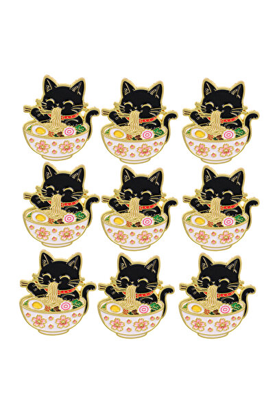 Choice 9pcs 9pcs Cat Eat Noodles Enamel Pin Set Cartoon Animal Brooch For Coa...