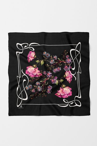 Silk Home Bandană cu model floral negru