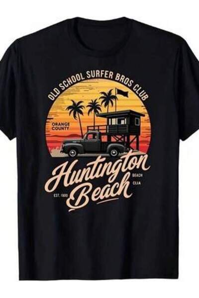 9JY Men's Retro Surf HB City Huntington Bay Graphic Tee, Soft Breathable Shor...