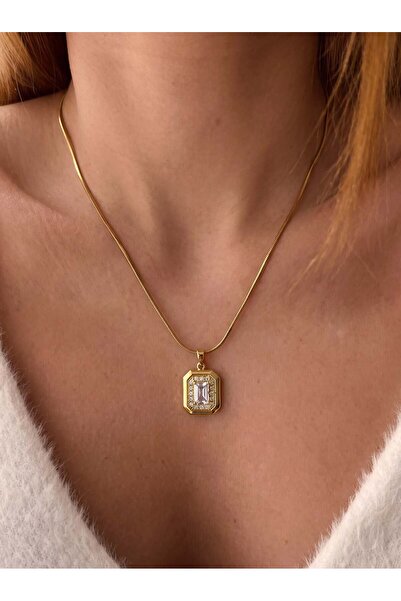 Eylülün Takısı Women's Gold Color Stone Elegant Steel Necklace