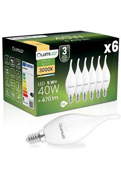 Lumiled 6x Bec LED E14 tip lumânare BA35 5W = 40W 470lm 3000K Cald 180 °