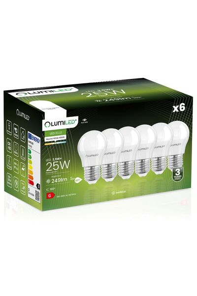 Lumiled 6x Bec LED E27 tip bilă P45 2.5W = 25W 249lm 4000K Neutru 180 °