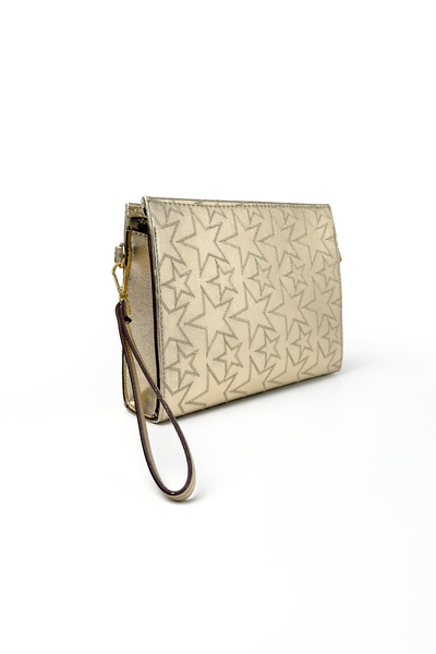 GLONDY Sasha Faux Leather Star Patterned Clutch Women's Portfolio Handbag Gold