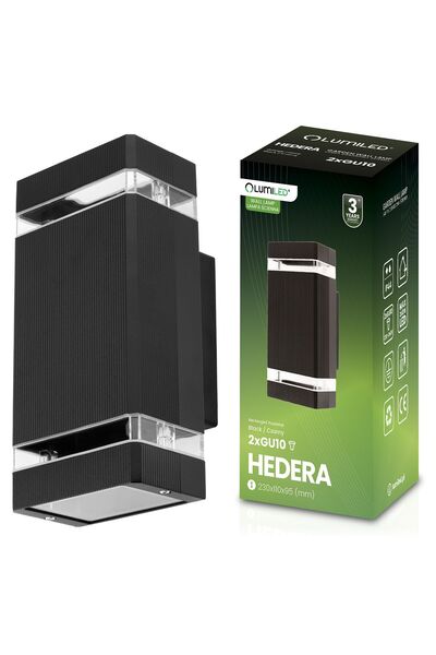 Lumiled Lampă de grădină, Lampă de perete, Fațadă, Sus, Jos, GU10, Negru, HEDERA