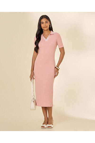 REDTAG Women Pink Ribbed Dress