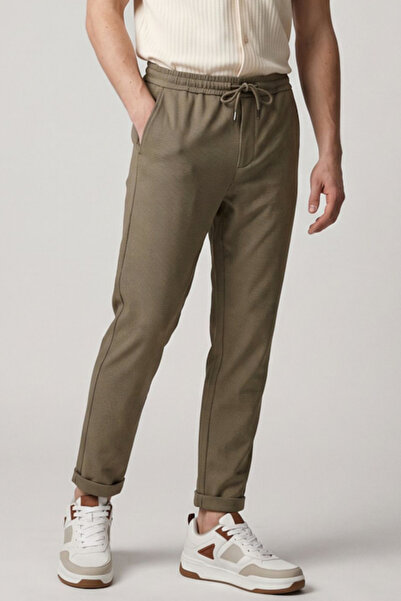 R&B Textured Slim Fit Pants with Drawstring Waist