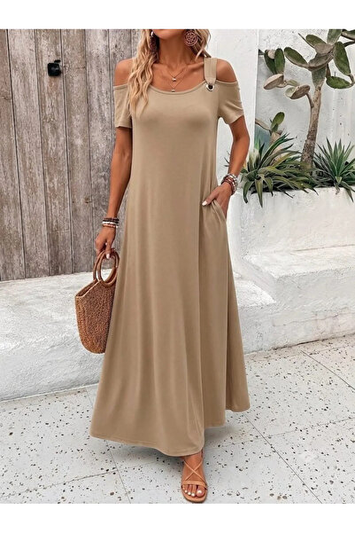 Generic Brand Women's off-the-shoulder round neck long viscose dress with bir...