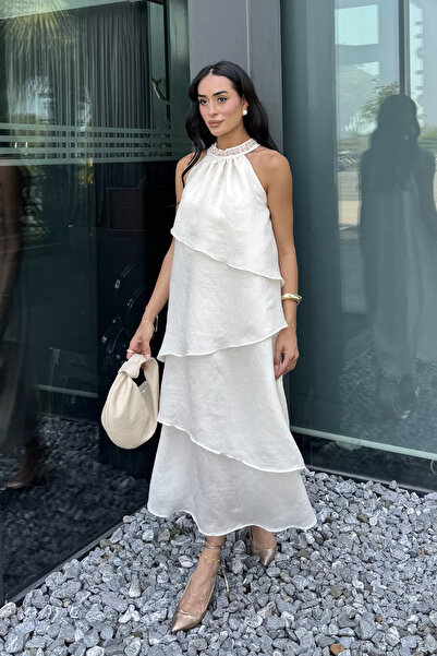 Aryena Cream Katkat Chiffon Dress