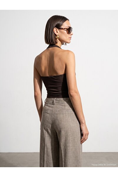 Dilvin 21268 Halter Top-Koyu Kahve