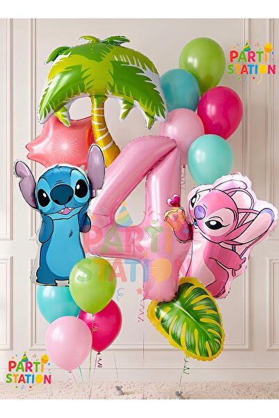 Parti Station Lilo Stitc Balloon and Angel Balloon 4 Years Old 15 Piece Giant...