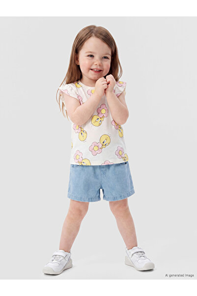 LC Waikiki Rmz Gi̇yi̇m Farkiyla Zero Roba Collar Tweety Printed Baby Girl Flo...