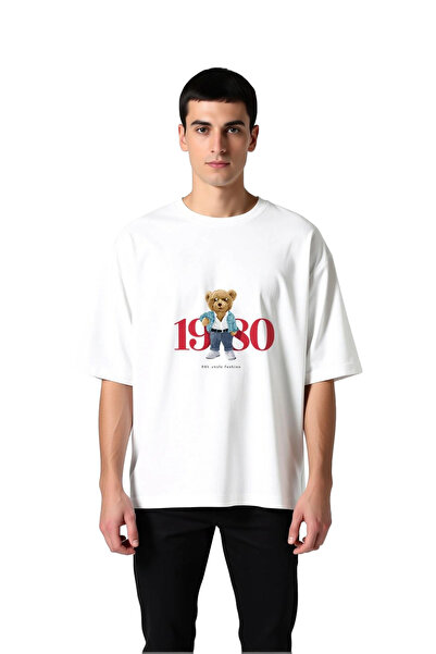 PayBuy Men's Oversize T-Shirt 100% Cotton Retro Graphic Printed Bear Pattern ...