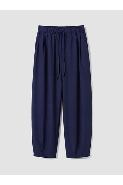 LC Waikiki Lcw Modest Navy Blue Women's Trousers with Elastic Waist and Pleat...