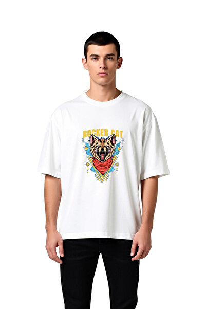 PayBuy Men's Oversize Music Printed T-Shirt Rocker Cat Graphic Pattern Relaxe...