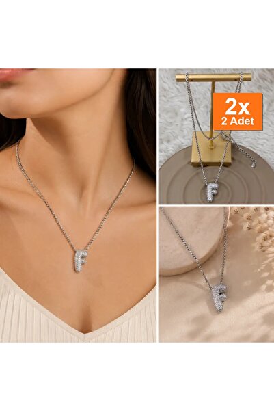 Bozhi Zircon Stone F Letter Necklace Silver Color Elegant Gift Steel