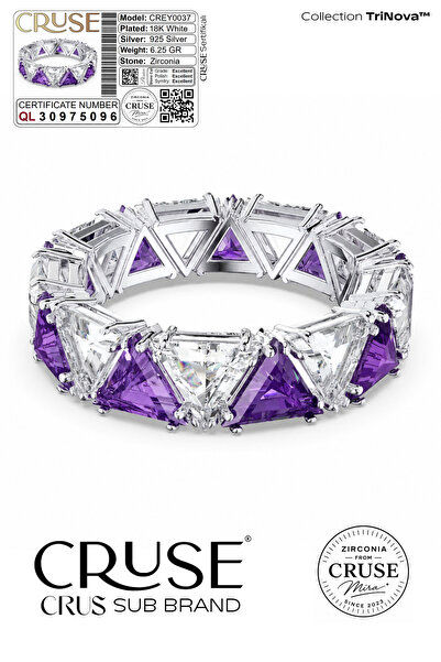 Cruse 925 Ayar Gümüş Mor Améthyste TriNova™ Tamtur Yüzük 18 Ayar Beyaz Altın ...