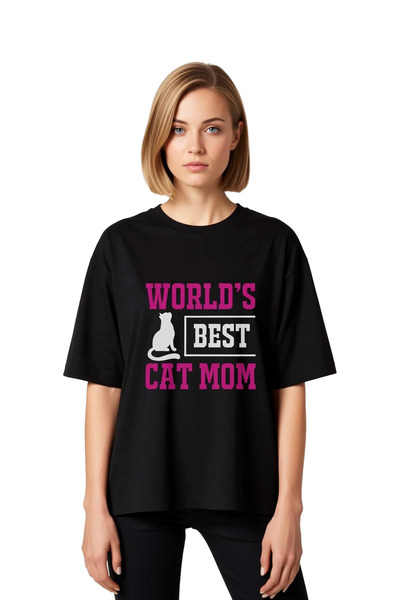 PayBuy Women's Oversize Cat Mom Printed T-Shirt Relaxed Fit Digital Print Com...