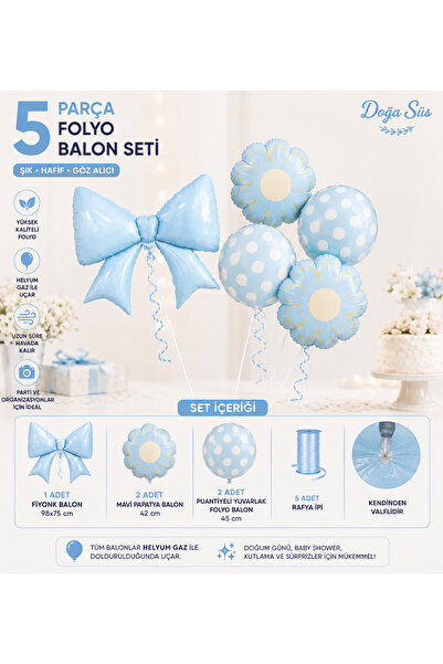 Doğasüs Mavi Fiyonklı Papatyalı Balon Seti 5 li