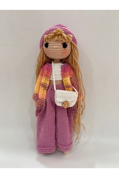TOIVOS El Yapımı Amigurumi Örgü Bebek 28 cm Renkli Hırkalı Uzun Saçlı Tığ İşi...