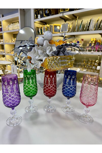 Vakıf home Bohemia Kristal Ayaklı Renkli Kesme El İşi Kahve Yanı Su Bardağı